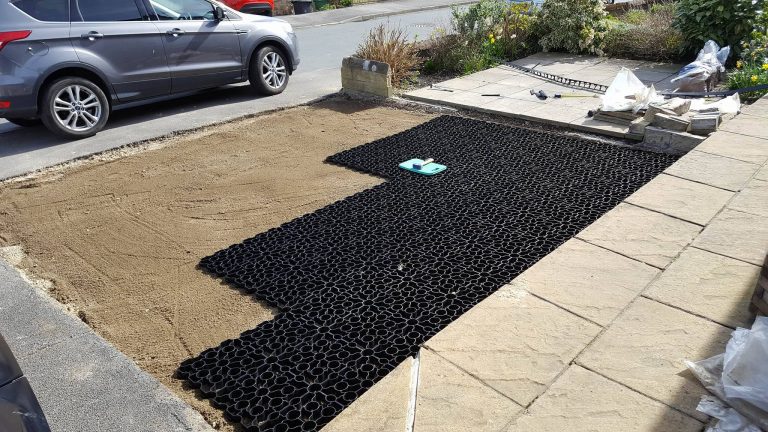 Gravel grids are easy to install and fill with gravel