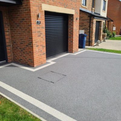 Steel Blue & Glacier Resin Bound Gravel Driveway Complete - From Left